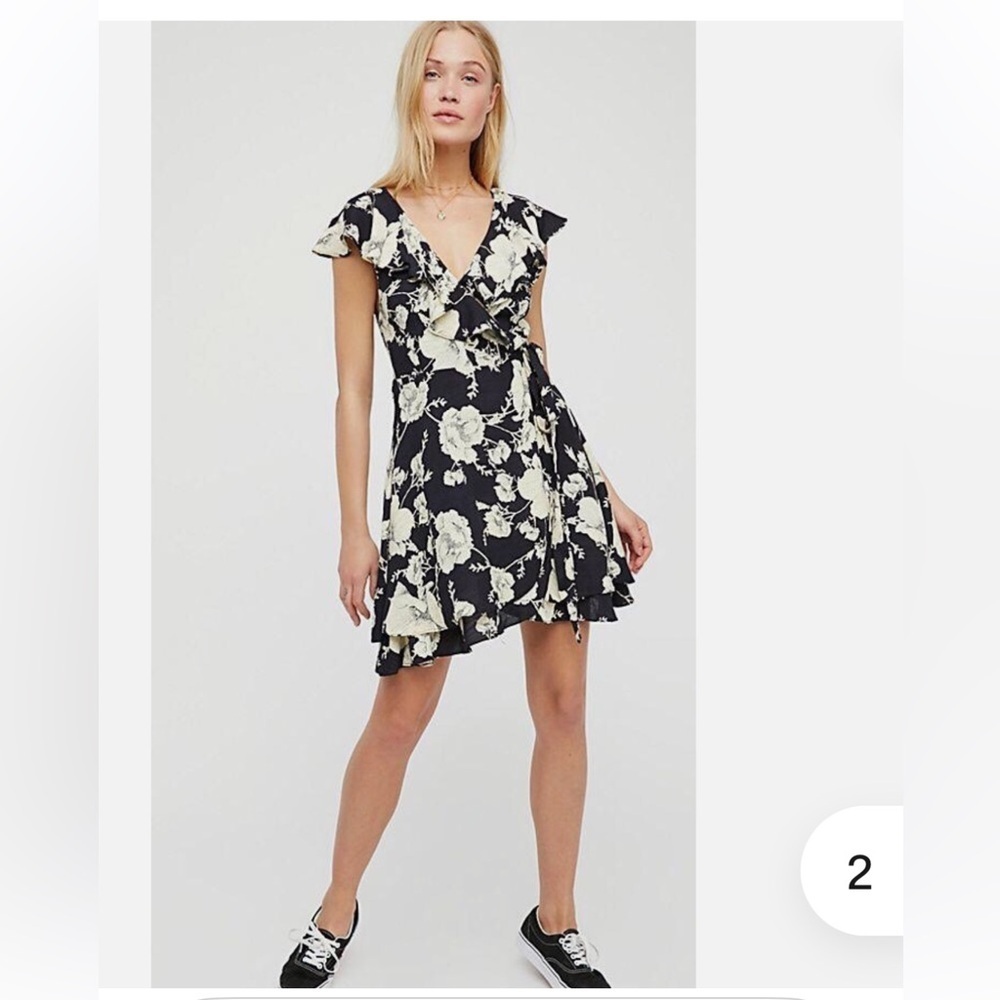 Free People Black and Cream Floral Mini Dress